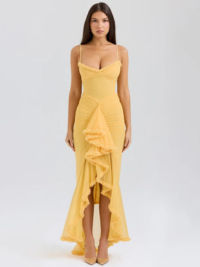 Vestido Amarelo Maxi Sol Drapeado