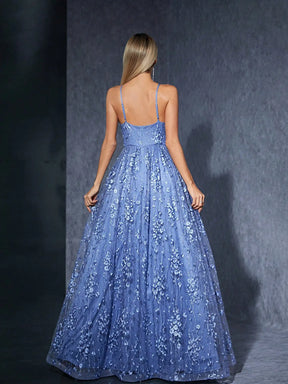 Vestido Azul Céu Longo Naylane Renda Bordada