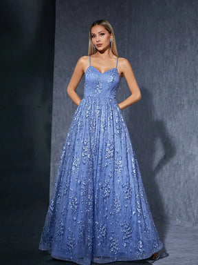 Vestido Azul Céu Longo Naylane Renda Bordada