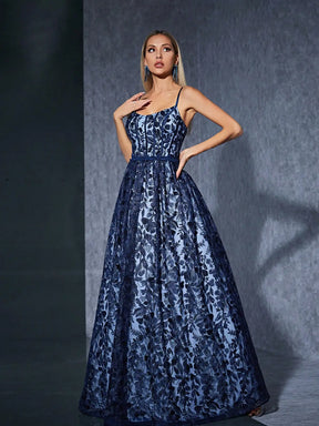 Vestido Azul Longo  Bordado Espinha de Peixe