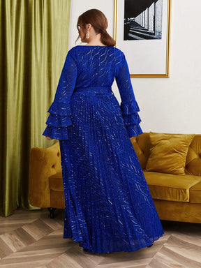 Vestido Azul Longo Plus Size Ilane Manga Longa