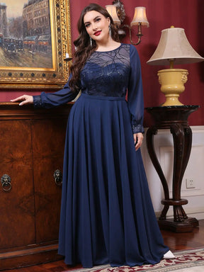 Vestido Azul Longo Plus Size em Torno do Pescoço Transparente