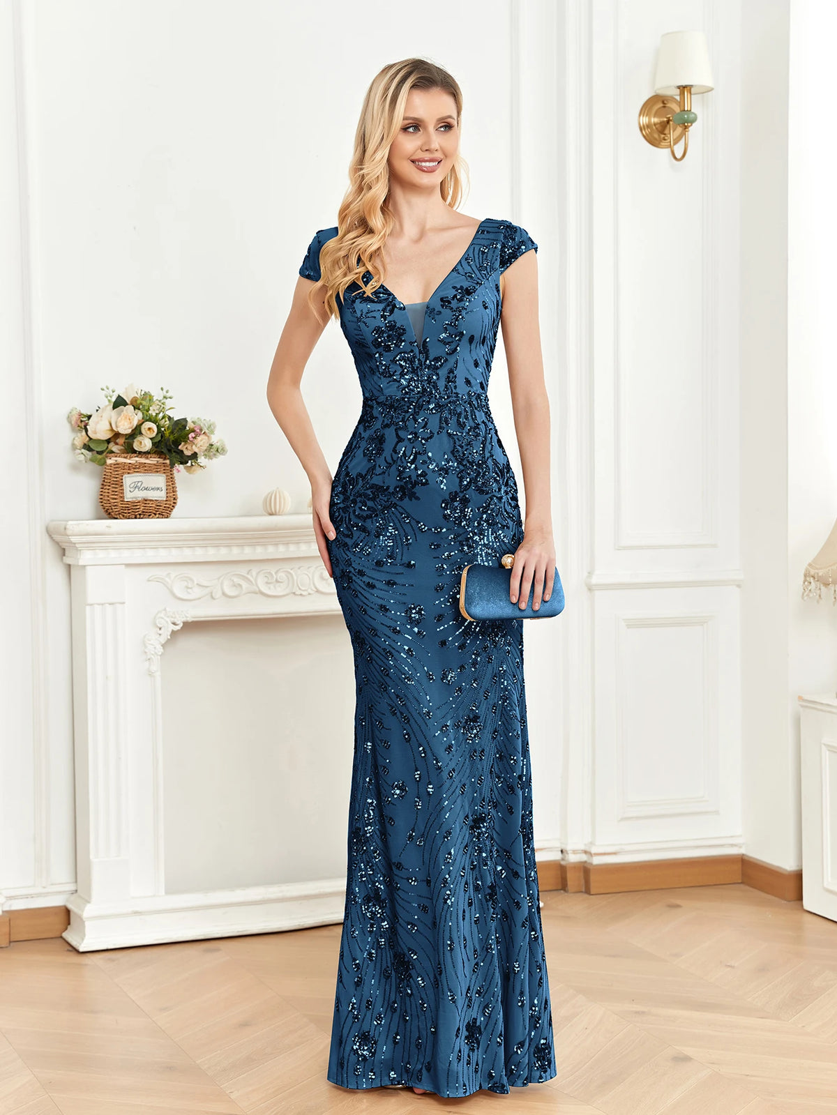 Vestido Azul Marinho Longo Brilho Divino