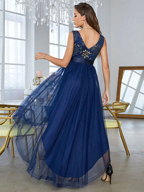 Vestido Azul Marinho Longo Decote em V Frete Única