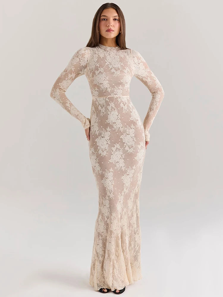 Vestido Branco Longo Renda Encantada Elegance Lace