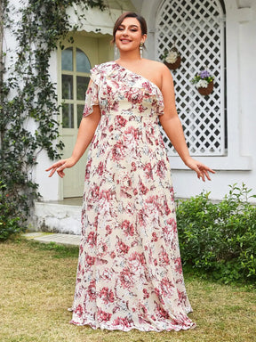 Vestido Estampado Longo Plus Size Assimétrico Ombro Único