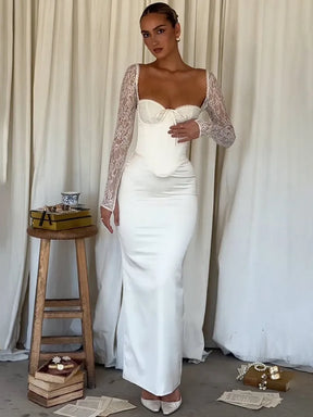 Vestido Longo Branco com Renda Fenda