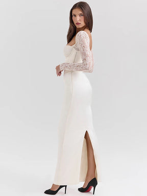 Vestido Longo Branco com Renda Fenda
