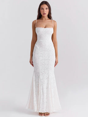 Vestido Longo Branco em Renda com Alças Finas