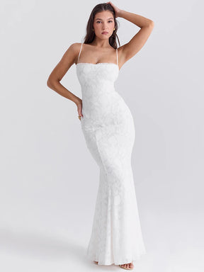 Vestido Longo Branco em Renda com Alças Finas