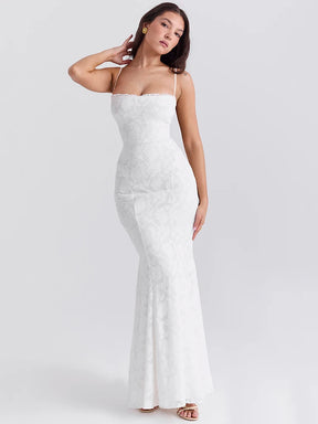 Vestido Longo Branco em Renda com Alças Finas