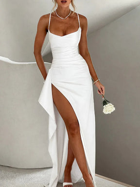 Vestido Longo Fenda de Cetim Glam