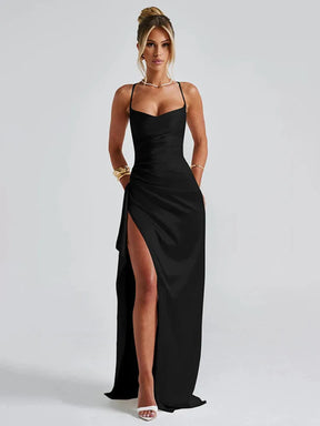 Vestido Longo Fenda de Cetim Glam