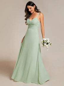 Vestido Longo Gislene Decote em V Flowy Plissado