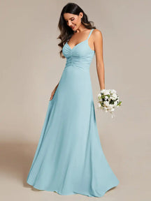 Vestido Longo Gislene Decote em V Flowy Plissado