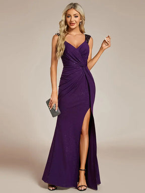 Vestido Longo Glitter Alta Fenda com Alça de Ombro