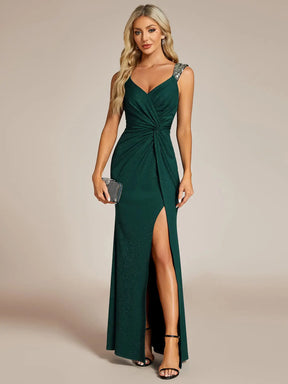 Vestido Longo Glitter Alta Fenda com Alça de Ombro