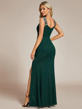 Vestido Longo Glitter Alta Fenda com Alça de Ombro