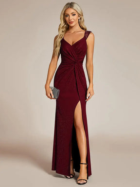 Vestido Longo Glitter Alta Fenda com Alça de Ombro