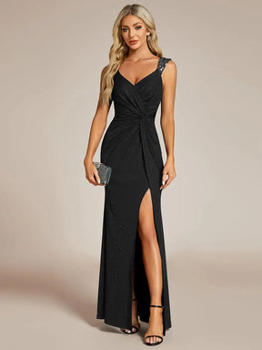Vestido Longo Glitter Alta Fenda com Alça de Ombro