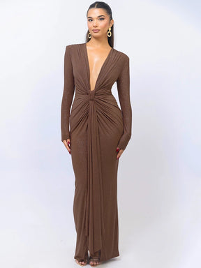 Vestido Longo Glitter Decote em V Profundo