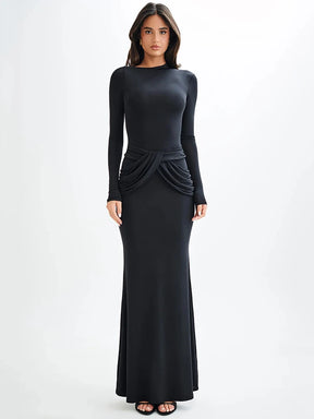 Vestido Longo Gola Diagonal Elegance Inverno