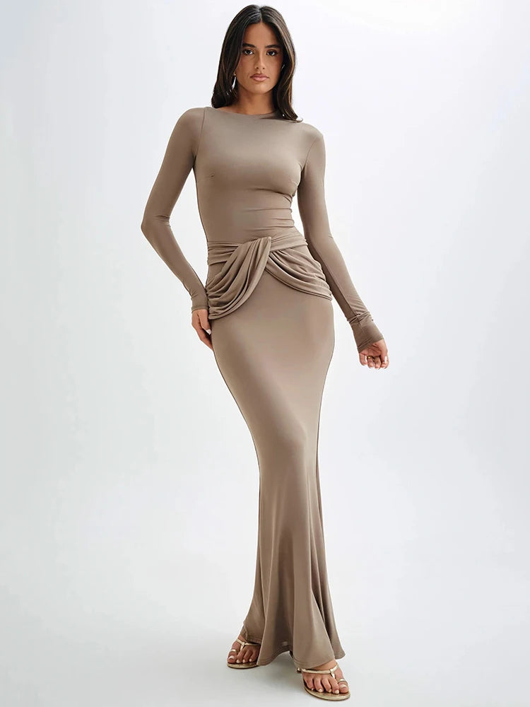 Vestido Longo Gola Diagonal Elegance Inverno
