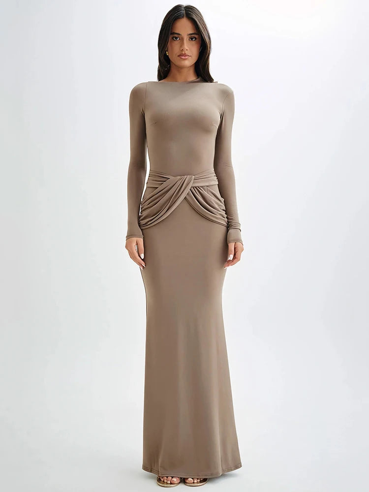 Vestido Longo Gola Diagonal Elegance Inverno