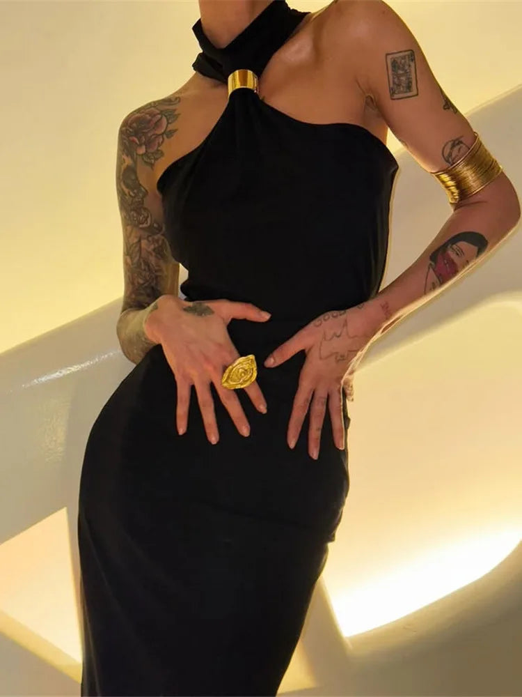 Vestido Longo Midnight Aura Gola Alta