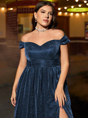 Vestido Longo Plus Size Manga Curta Linha Pescoço Alta Fenda