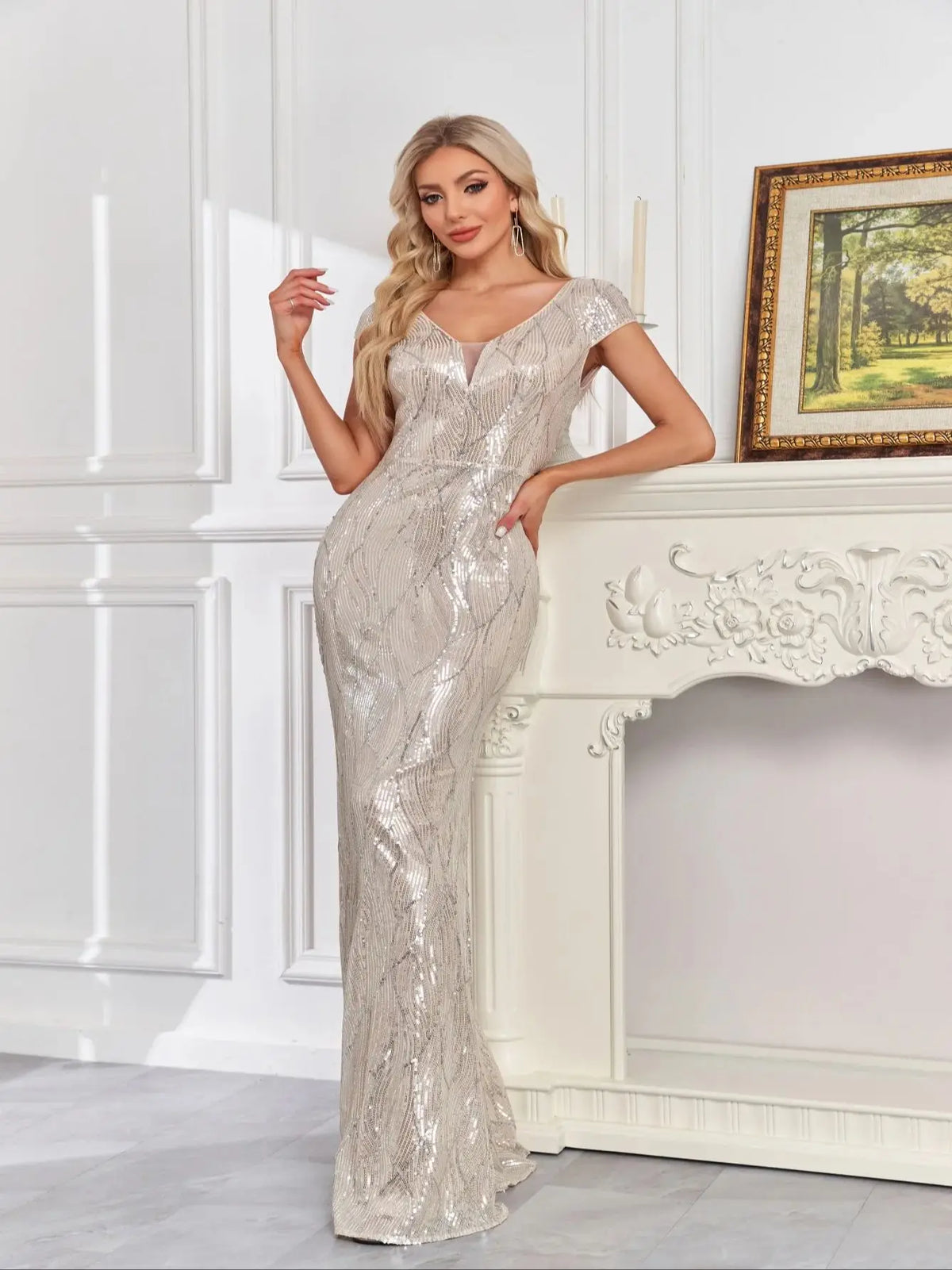 Vestido Longo com Lantejoula Noite Estelar