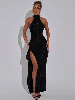 Vestido Preto Longo Brilho Fatal