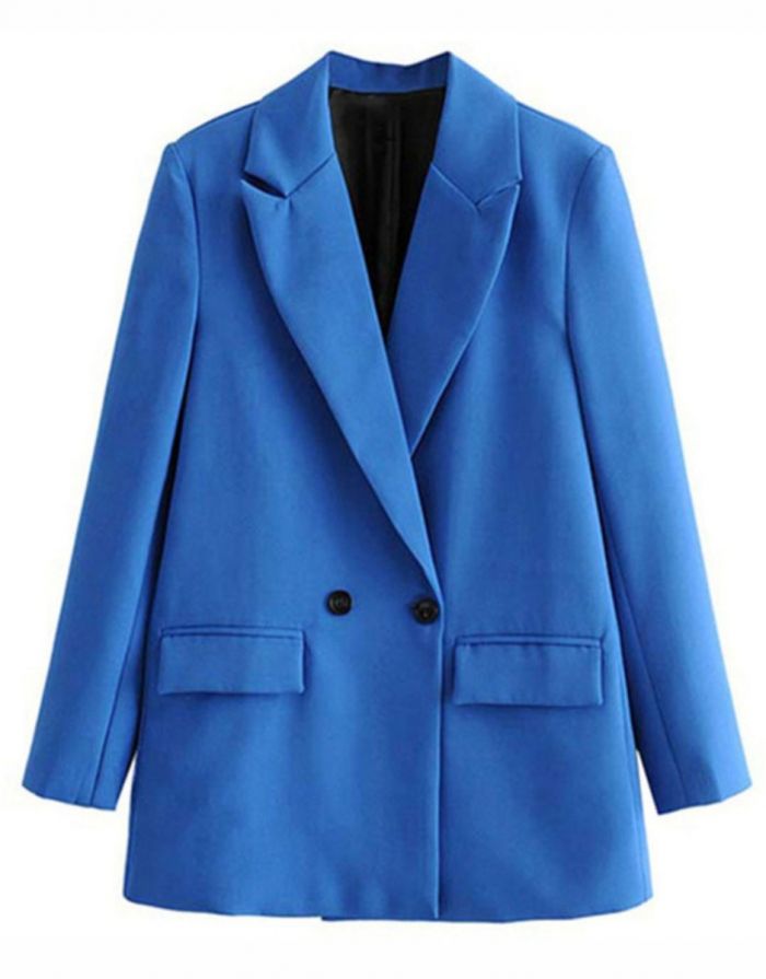 Blazer Azul Feminino Trespassado Duplo