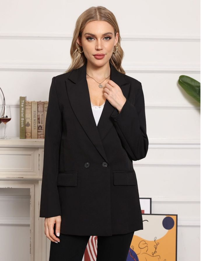 Blazer Preto Feminino Trespassado Duplo