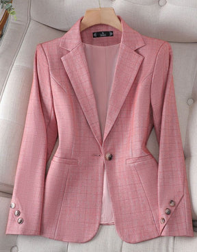 Blazer Rosa Xadrez Feminino Botão Único Lilly