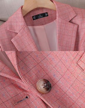 Blazer Rosa Xadrez Feminino Botão Único Lilly