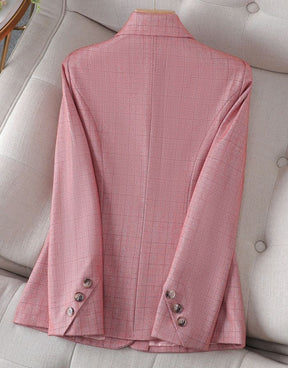 Blazer Rosa Xadrez Feminino Botão Único Lilly
