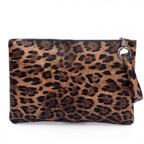 Bolsa Carteira Feminina de Couro Animal Print Marrom