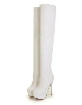 Bota Feminina Branca Plataforma Salto Alto Fino
