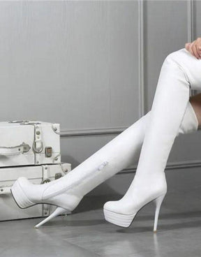 Bota Feminina Branca Plataforma Salto Alto Fino