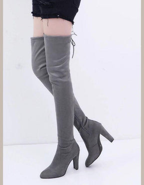 Bota Feminina Cinza Over the knee Salto Grosso