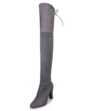 Bota Feminina Cinza Over the knee Salto Grosso