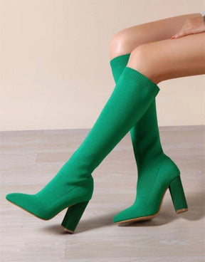 Bota Feminina Verde Tricô Tecido Elástico