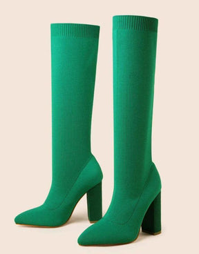 Bota Feminina Verde Tricô Tecido Elástico