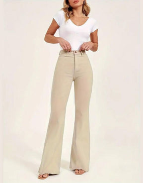 Calça Jeans Nude Feminina Flare de Cintura Alta