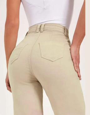 Calça Jeans Nude Feminina Flare de Cintura Alta