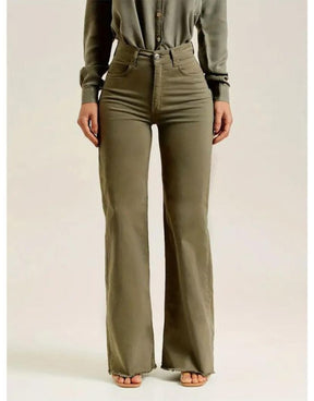 Calça Jeans Verde Exército Feminina Barra Cru