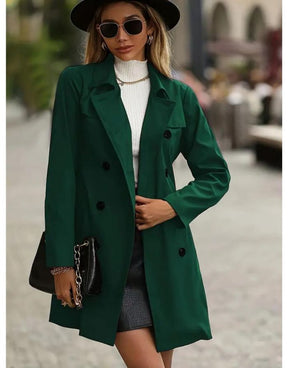 Casaco Verde Feminino Trench Duplo Botões com Cinto