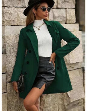 Casaco Verde Feminino Trench Duplo Botões com Cinto
