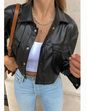 Jaqueta Feminina Preta de couro PU Leather